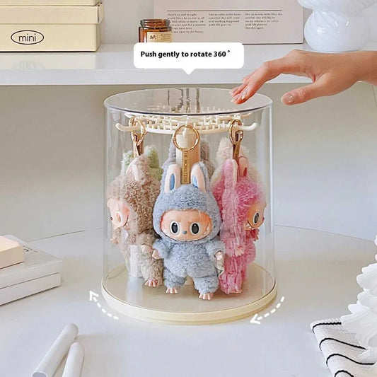 Stackable Transparent Rotating Display & Storage Box for Multi Labubu, Skullpanda, Crybaby Plush Pendants